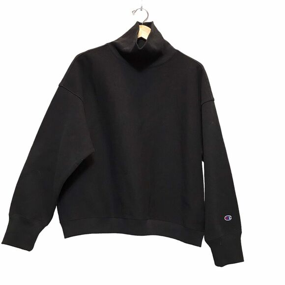 Women’s Champion Reverse Weave Sleeve Logo High-Neck Sweatshirt Black XL‎ - Picture 2 of 10